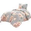 Polyester Black White Striped Rose Floral Piece Quilt Set