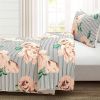 Polyester Black White Striped Rose Floral Piece Quilt Set