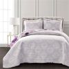 Purple Grey Flowers Lightweight Polyester Microfiber Quilt Set