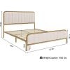 Gold Metal Platform Bed Frame with Off-White Upholstered Headboard