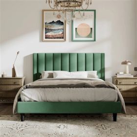 Green Velvet Upholstered Platform Bed Frame with Headboard (size: QUEEN)