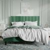 Green Velvet Upholstered Platform Bed Frame with Headboard