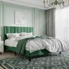 Green Velvet Upholstered Platform Bed Frame with Headboard