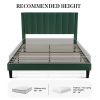 Green Velvet Upholstered Platform Bed Frame with Headboard