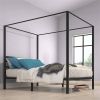 Modern Four Poster Metal Canopy Bed in Black Finish