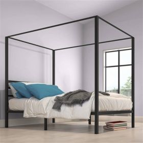 Modern Four Poster Metal Canopy Bed in Black Finish (size: QUEEN)
