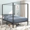 Modern Four Poster Metal Canopy Bed in Black Finish
