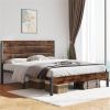 Modern Farmhouse Metal Platform Bed Frame with Brown Wood Headboard