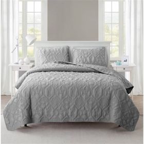 Coastal Beach Embossed Starfish Seashell Seahorse Grey 3-Piece Quilt Set (size: QUEEN)