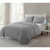 Coastal Beach Embossed Starfish Seashell Seahorse Grey 3-Piece Quilt Set