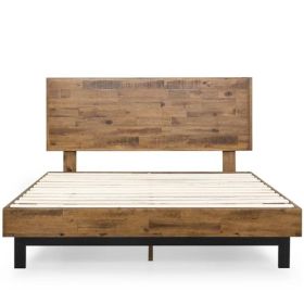 Solid Wood Modern Platform Bed Frame with Adjustable Height Headboard (size: QUEEN)