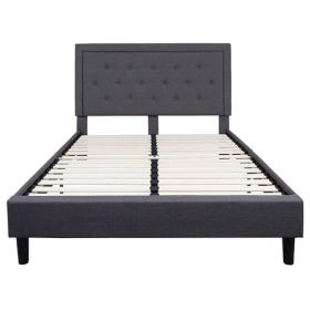 Dark Grey Fabric Upholstered Platform Bed Frame with Tufted Headboard (size: QUEEN)