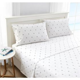 Coastal Beach Starfish White Navy Red 100-Percent Cotton Sheet Set (size: QUEEN)