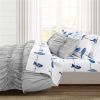 Blue White Floral Birds on Wire Soft Polyester 6 Piece Sheet Set