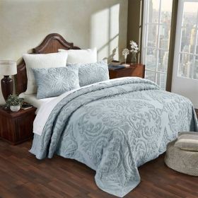 Queen size 100-Percent Cotton Chenille 3-Piece Coverlet Bedspread Set (Color: Blue)