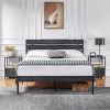 Industrial Platform Bed Frame with Wood Slatted Headboard in Black