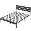 Industrial Platform Bed Frame with Wood Slatted Headboard in Black