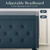 Adjustable Height Platform Bed Frame with Blue Upholstered Headboard