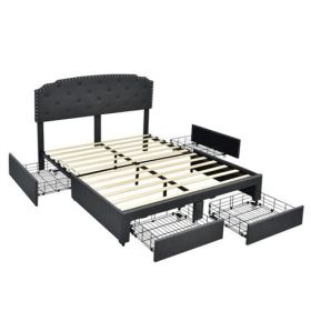 Grey Linen Adjustable Headboard 4 Drawer Storage Platform Bed (size: QUEEN)