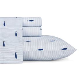 Coastal Beach 100-Percent Cotton Navy Blue White Stripe Sheet Set (size: QUEEN)