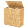 2-Bin Handwoven Hyacinth Linen Liner Laundry Hamper w/ Handles
