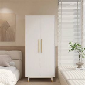 Mid-Century Modern 2-Door Bedroom Armoire Wardrobe Cabinet in Wood Finish (Color: White)