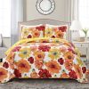 Red Orange Flowers Lightweight Polyester Microfiber Quilt Set