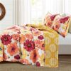 Red Orange Flowers Lightweight Polyester Microfiber Quilt Set