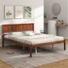 Retro Wood Platform Bed Frame with Headboard in Walnut