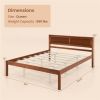Retro Wood Platform Bed Frame with Headboard in Walnut