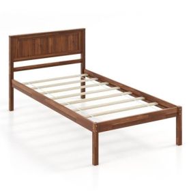 Retro Wood Platform Bed Frame with Headboard in Walnut (size: TWIN)