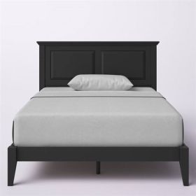 Traditional Solid Oak Wooden Platform Bed Frame with Headboard in Black (size: Full)
