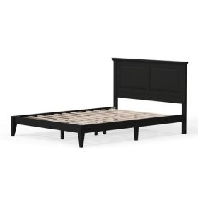 Traditional Solid Oak Wooden Platform Bed Frame with Headboard in Black (size: QUEEN)
