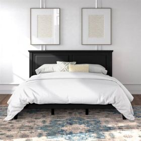 Traditional Solid Oak Wooden Platform Bed Frame with Headboard in Black (size: KING)