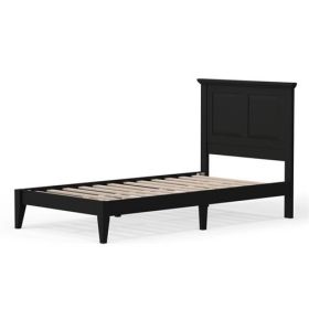 Traditional Solid Oak Wooden Platform Bed Frame with Headboard in Black (size: TWIN)