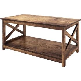 Contemporary 2-Tier Farmhouse Coffee Table (Color: Rustic Wood)