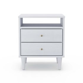 Farmhouse Rustic Mid Century 2 Drawer Nightstand (Color: White)