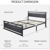 Black Metal Platform Bed Frame with Wood Panel Headboard and Footboard