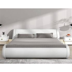 Modern White Faux Leather Upholstered Platform Bed Frame with Headboard (size: QUEEN)