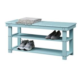 Wooden 2-Shelf Shoe Rack Storage Bench for Entryway or Closet (Color: Sea Foam Aqua Blue)