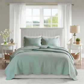 3-Piece Reversible Scalloped Edges Microfiber Quilt Set in Seafoam (size: KING)