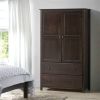 Solid Wood Bedroom Armoire Wardrobe Cabinet with Hanging Bar