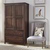 Solid Wood Bedroom Armoire Wardrobe Cabinet with Hanging Bar