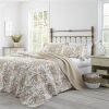 3 Piece Bed-in-a-Bag Bohemian Tan Beige Floral Cotton Quilt Set