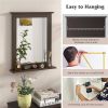27-in x 22.5-in Bathroom Wall Mirror with Shelf in Wood Finish