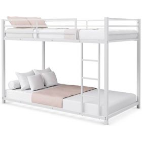 Twin over Twin Low Profile Modern Bunk Bed Frame Metal Finish (Color: White)