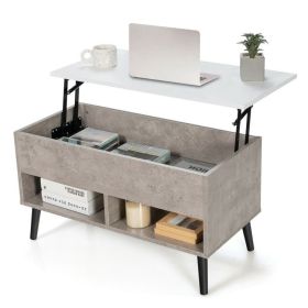 Mid-Century Lift-Top Coffee Table Sofa Laptop Desk in Wood Finish (Color: Gray)