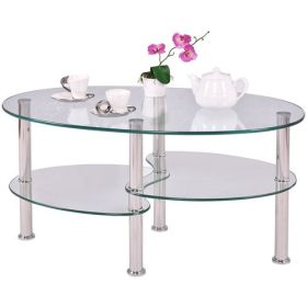 Modern Tempered Glass Coffee Table with Bottom Shelf (Color: Clear)