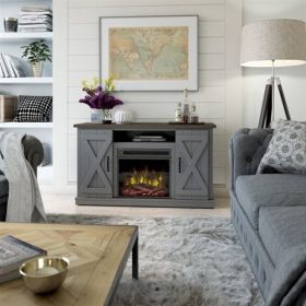 FarmHouse Rustic TV Entertainment Electric Fireplace (Color: Gray/Espresso)