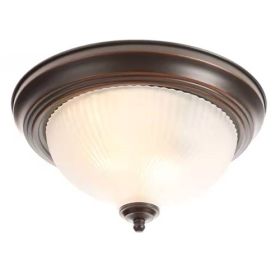 Round 11-inch Ceiling Light with Frosted Glass Shade - Flush Mount (Color: Bronze)